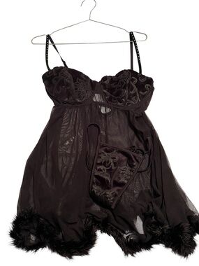 Coquette sheer lingerie with gstring with fur bottom NWOT